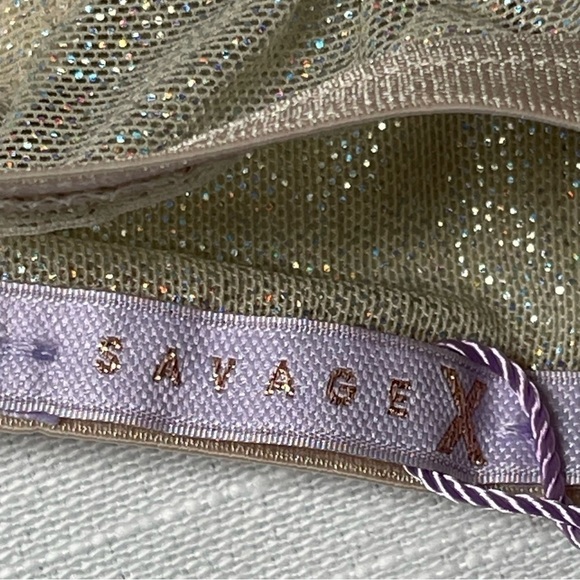 SAVAGE X FENTY Bralette Front Closure Mesh Sheer Metallic Pearl XS adjustable - Picture 4 of 8